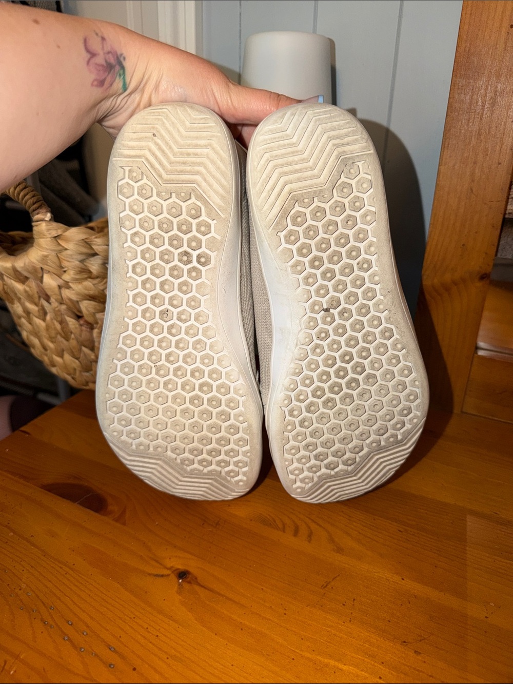 WHITIN Light Gray Knit Lace-Up Barefoot Wide Tow Box Sneakers - Picture 4 of 6